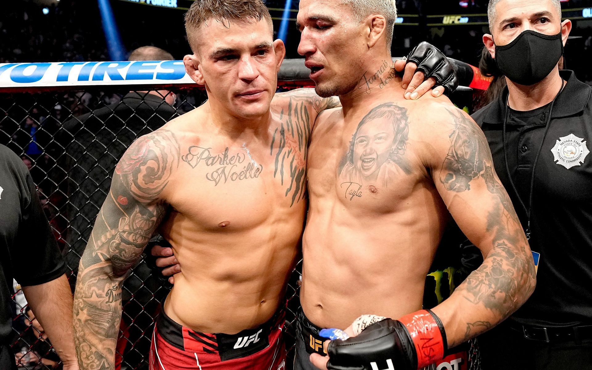 Dustin Poirier and Charles Oliveira after their fight at UFC 269 [Credits: @ufc via Twitter]