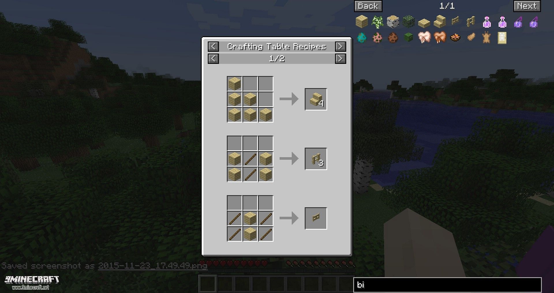 The JEI menu in this mod (Image via Minecraft)