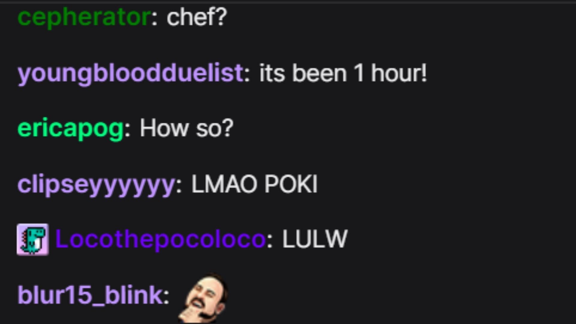Pokimane&#039;s chat after hearing about her motion sickness (Image via Twitch)