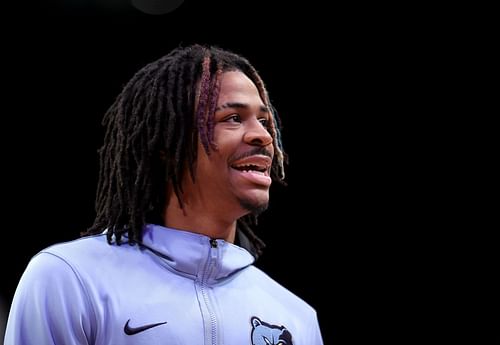 Ja Morant of the Memphis Grizzlies looks on during warmups before a game against the Brooklyn Nets at Barclays Center on Jan. 3 in the Brooklyn borough of New York City.