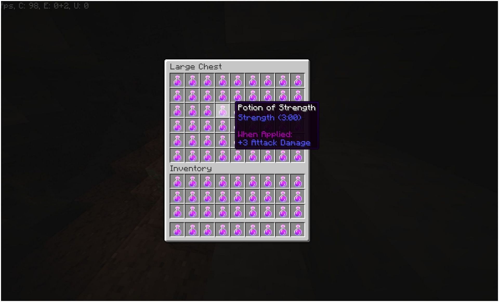 A surplus of strength potions (Image via Minecraft)