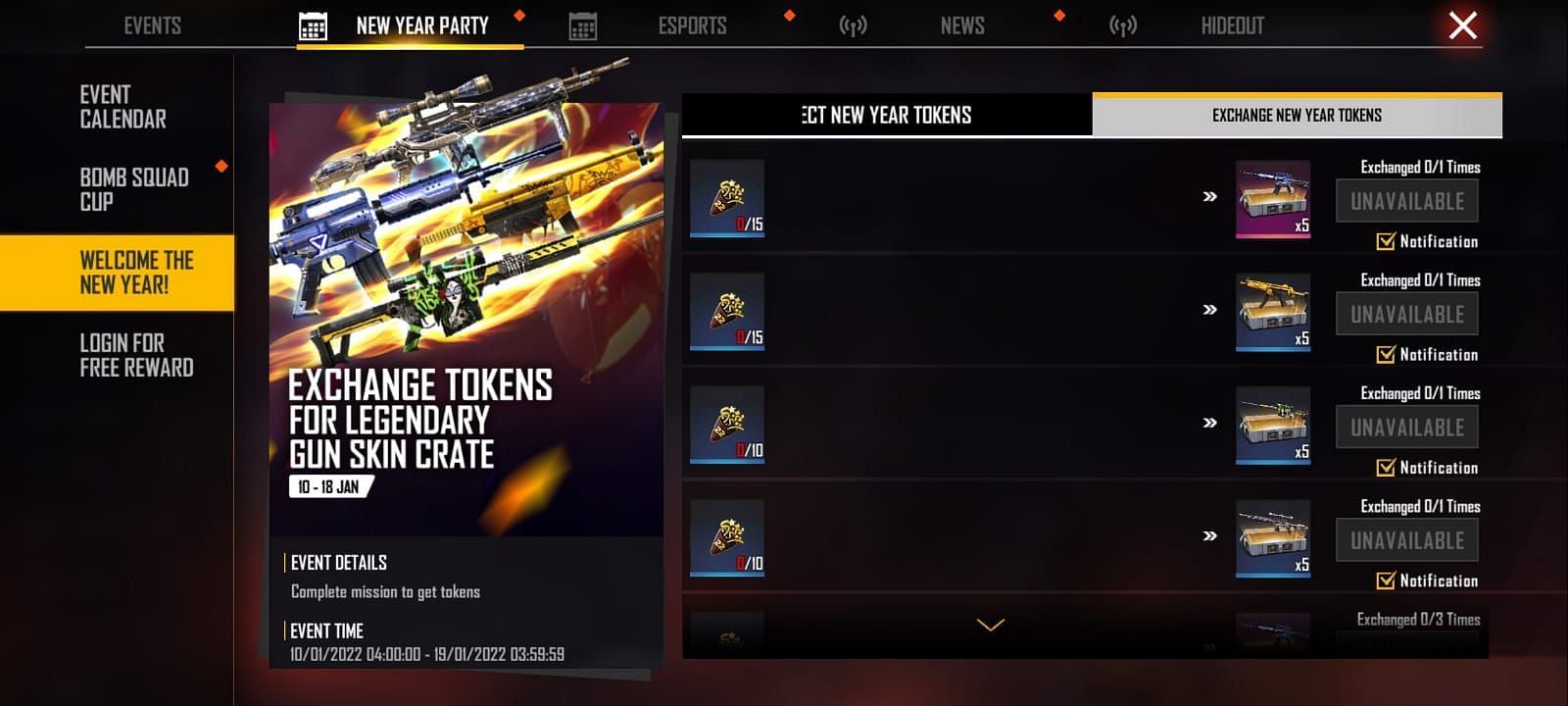 &#039;New Year Party&#039; section (Image via Free Fire)