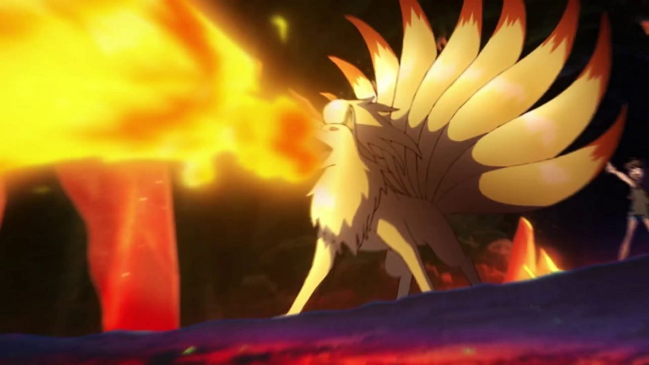 Ninetales as it appears in the Pokemon anime using Flamethrower (Image via The Pokemon Company)