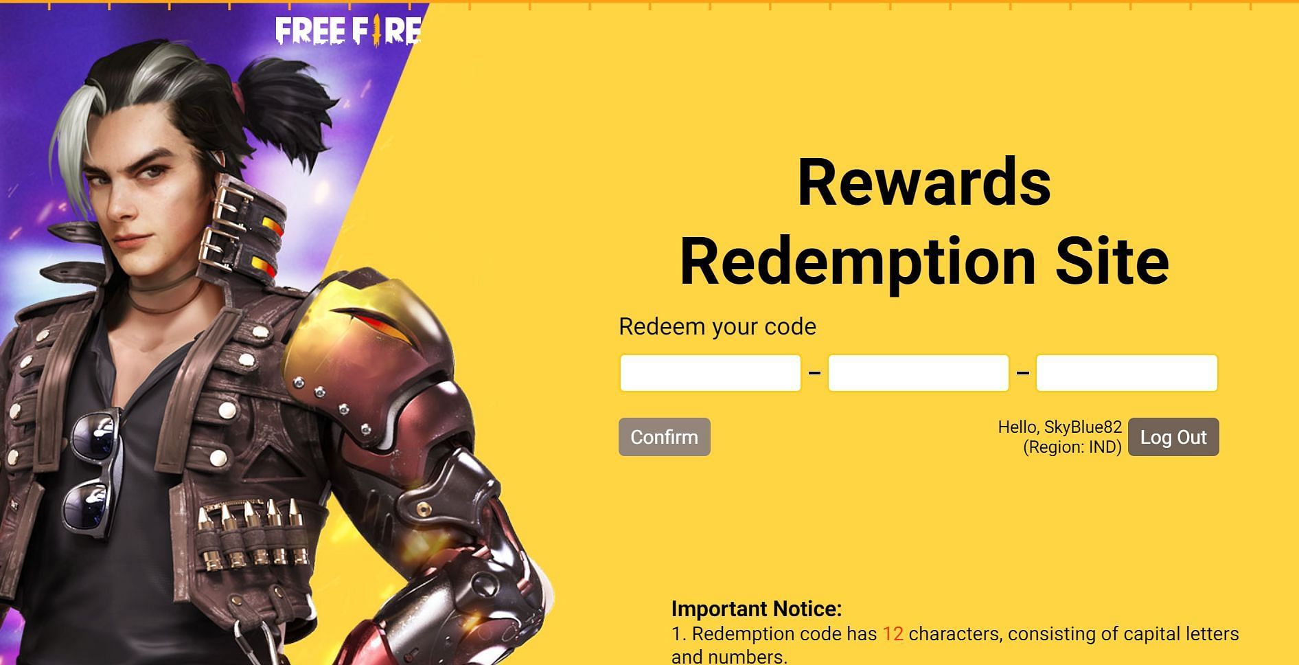 As the next step, the redeem code needs to be entered by the players (Image via Free Fire)