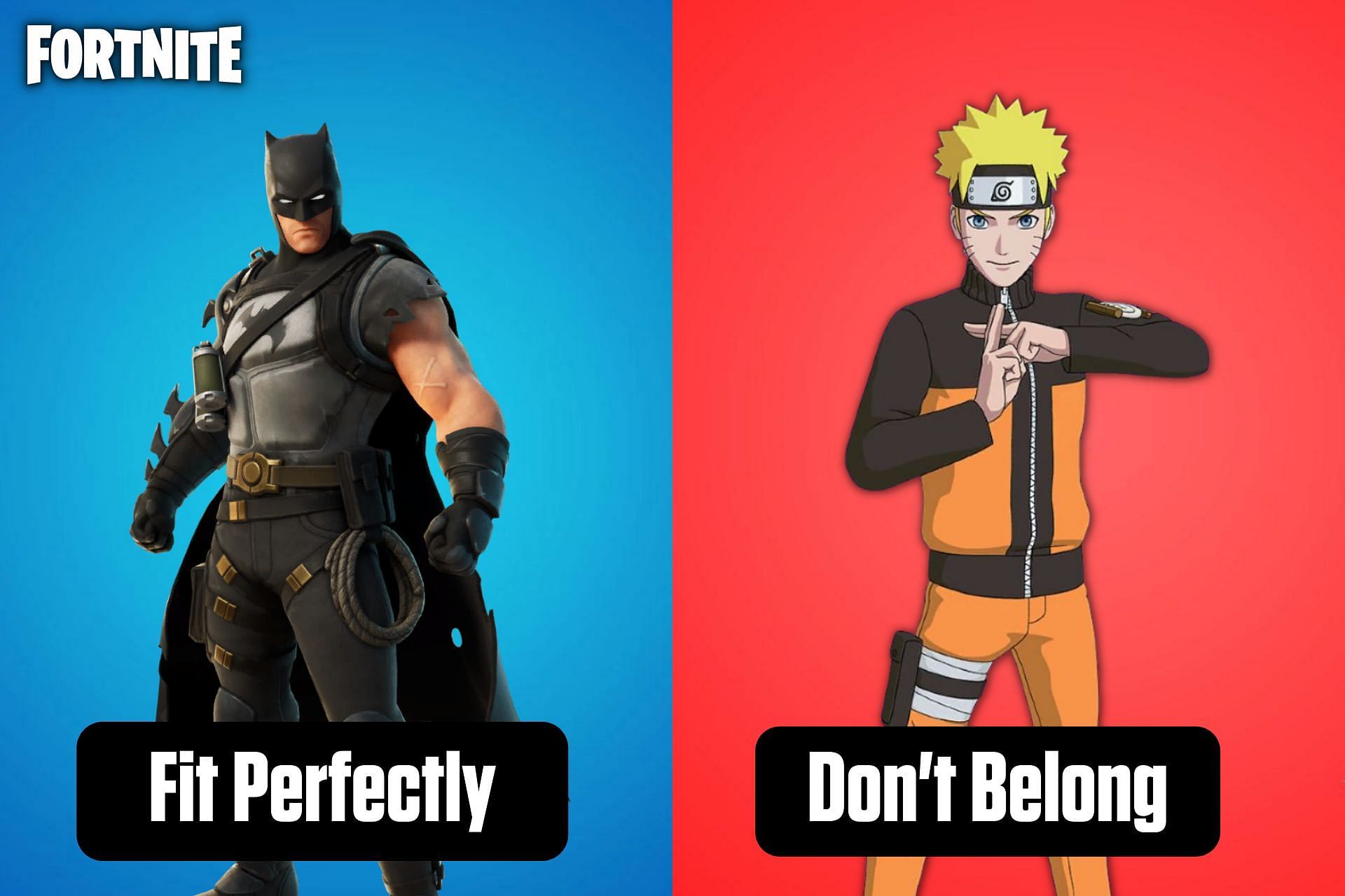 Batman and Naruto skins in Fortnite (Image via Sportskeeda)