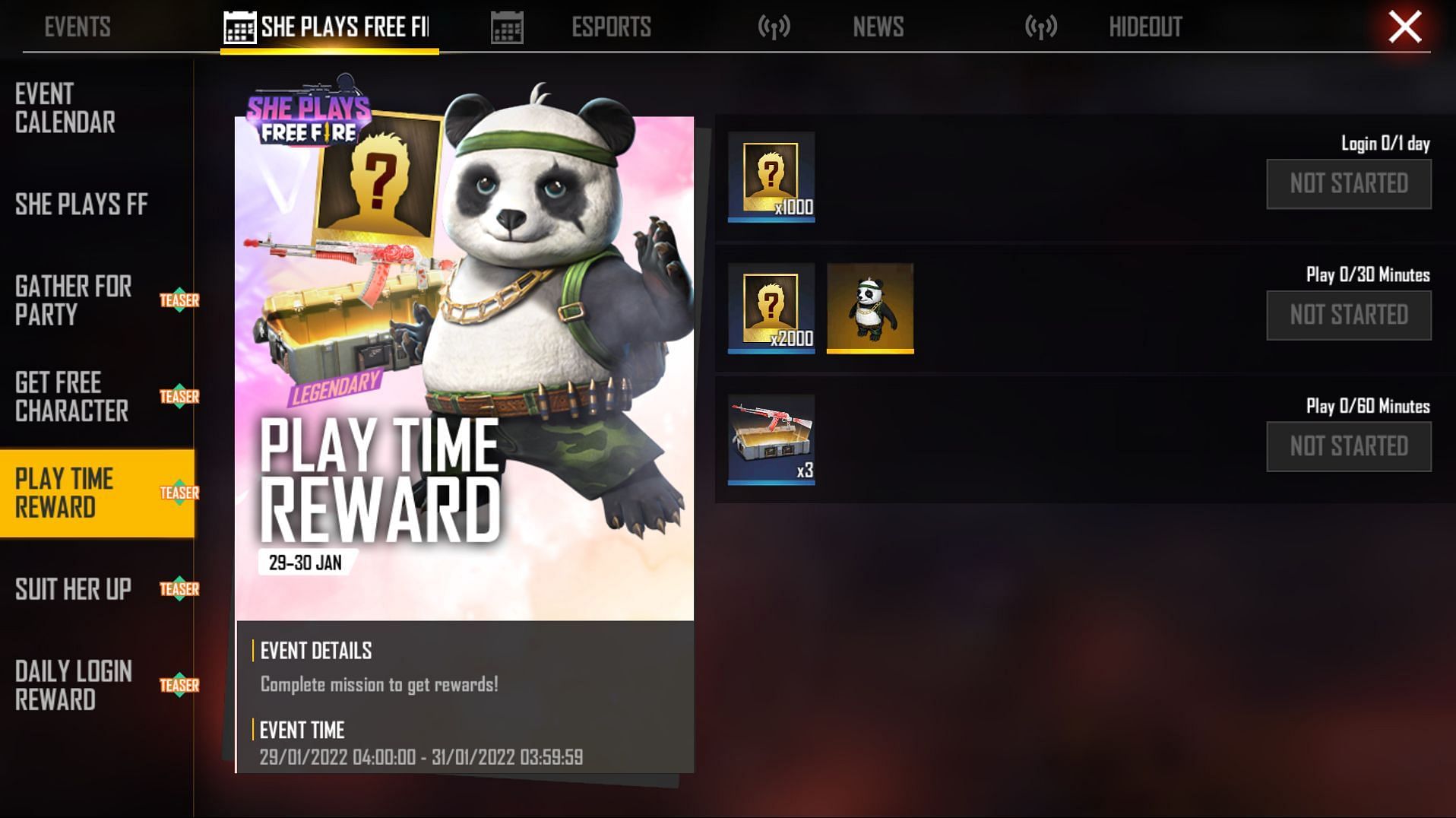 Users must play Free Fire for a particular duration (Image via Garena)
