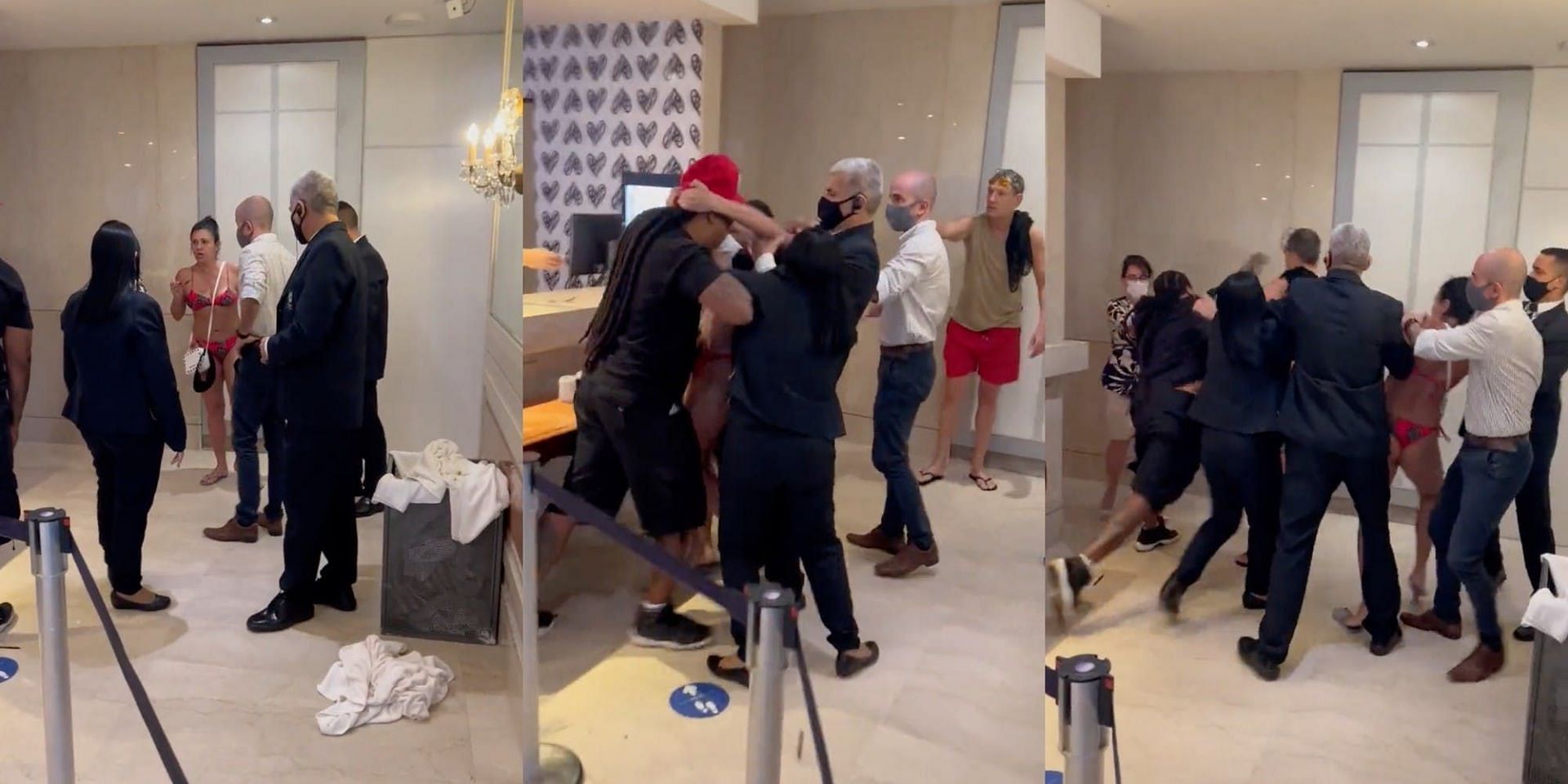 Video of a woman attacking a man at a Hilton hotel has gone viral on Twitter (Image via monty_sexton/Twitter)
