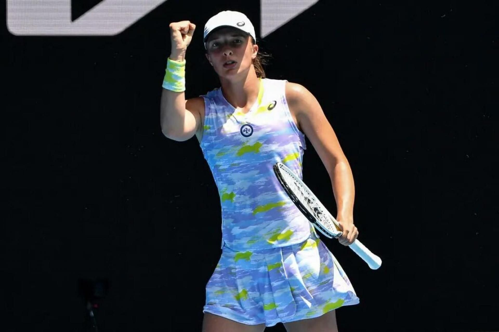 Iga Swiatek during her first-round match at the 2022 Australian Open