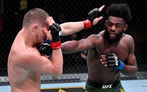 Aljamain Sterling (right) in action against Petr Yan (left) at UFC 259 in Nevada