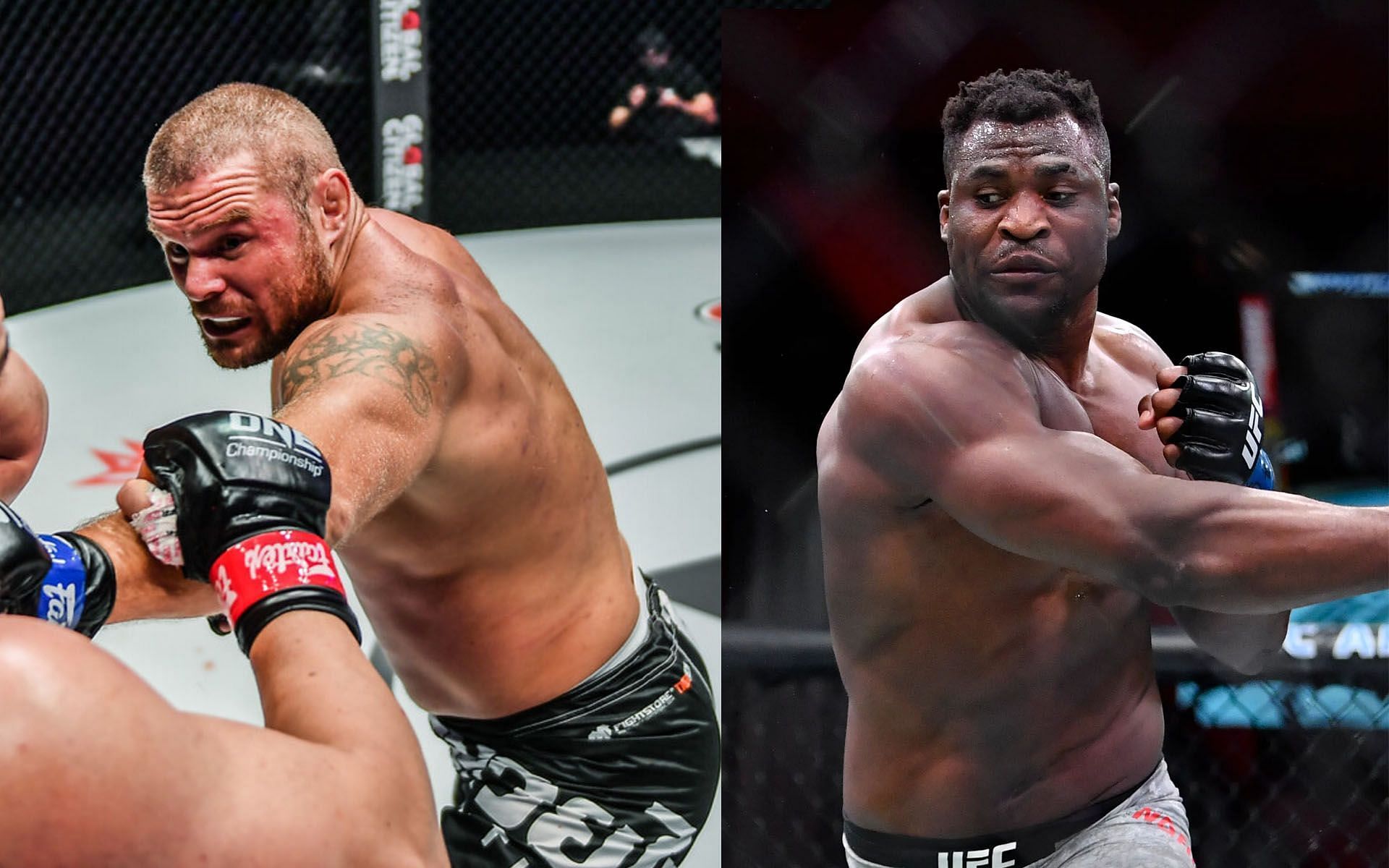 Anatoly Malykhin (Left) thinks Francis Ngannou (Right) is quite &quot;slow&quot; on his pad work. | [Photos: ONE Championship/GQ]