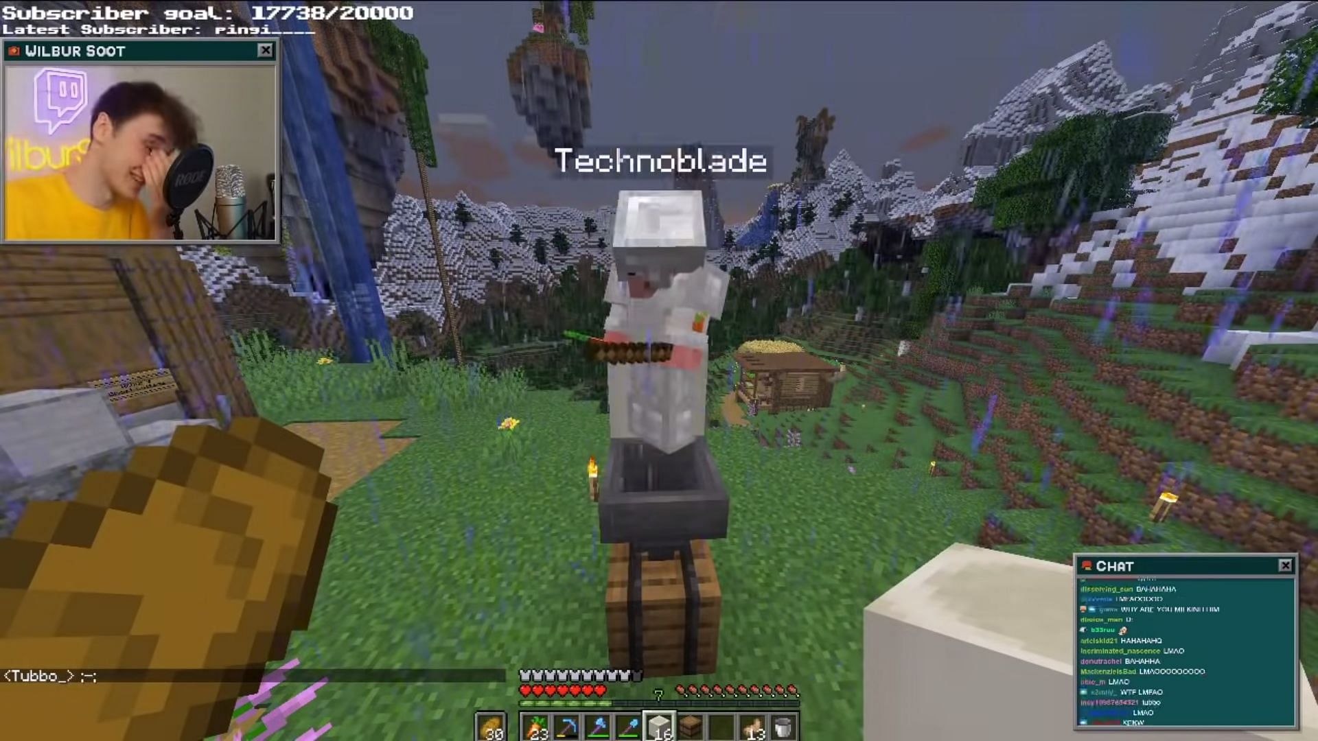 Wilbur farming rabbit&#039;s foot from Technoblade (Image via Canooon YouTube)