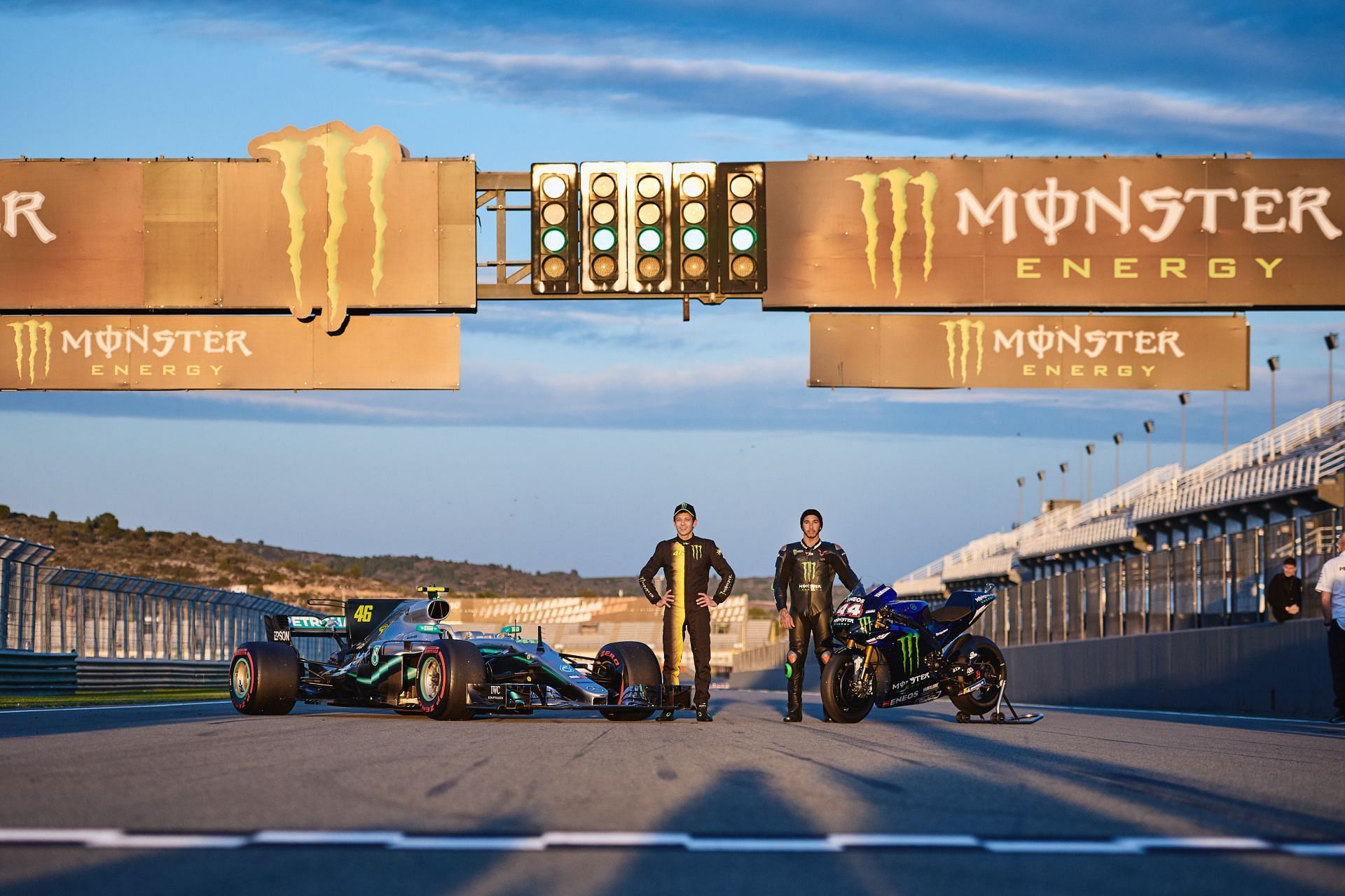 Monster Energy Assignment - Valentino Rossi (left) and Lewis Hamilton (right) swap rides