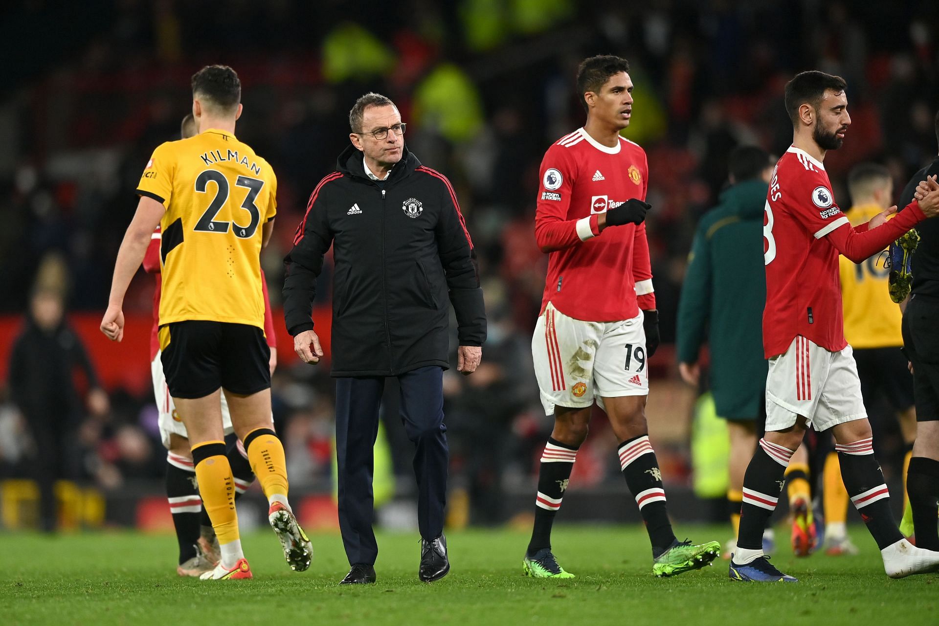 Manchester United interim manager Ralf Rangnick (second left)