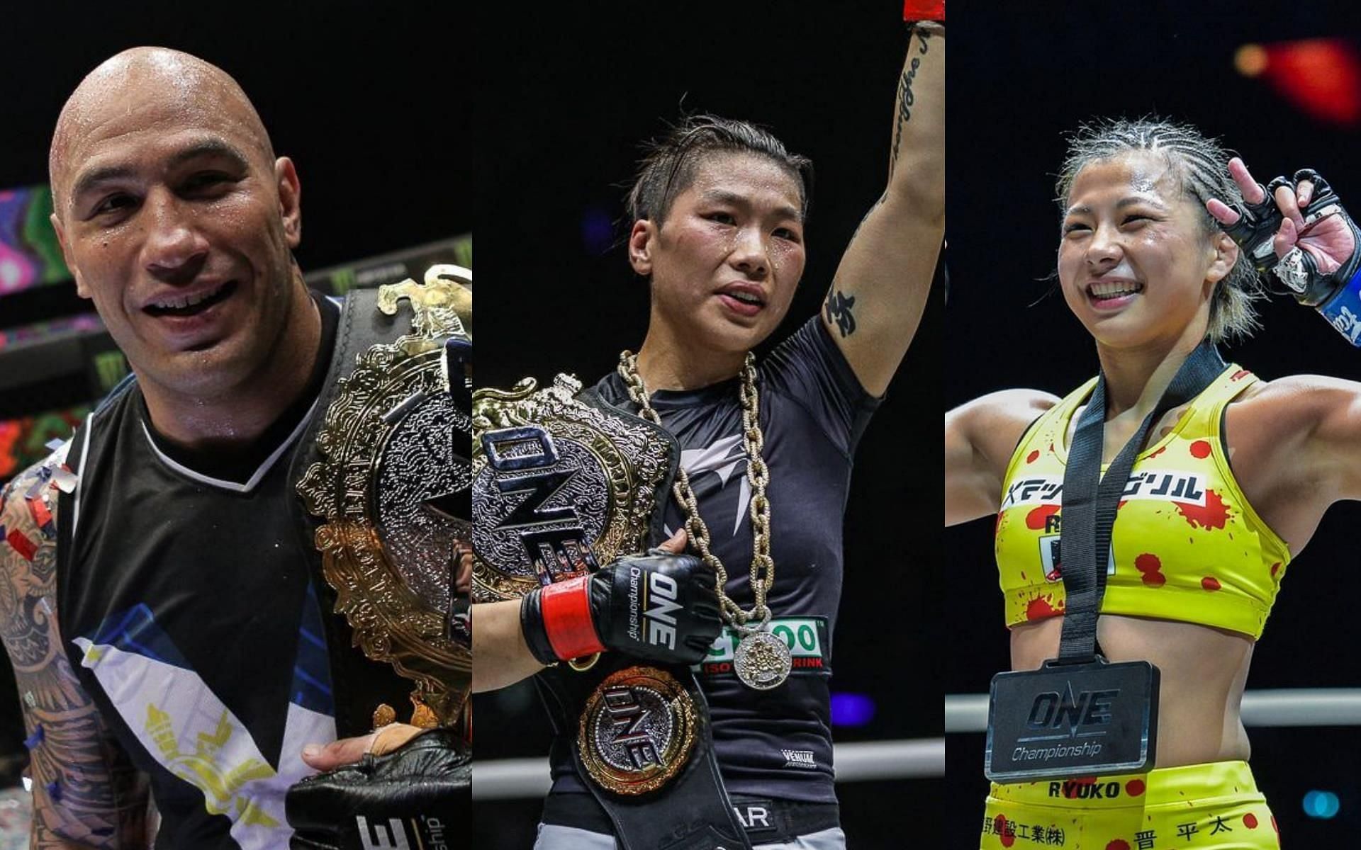 Brandon Vera (Left) makes a prediction on the Xiong Jing Nan (Center) and Ayaka Miura (Right) clash. | [Photos: ONE Championship]