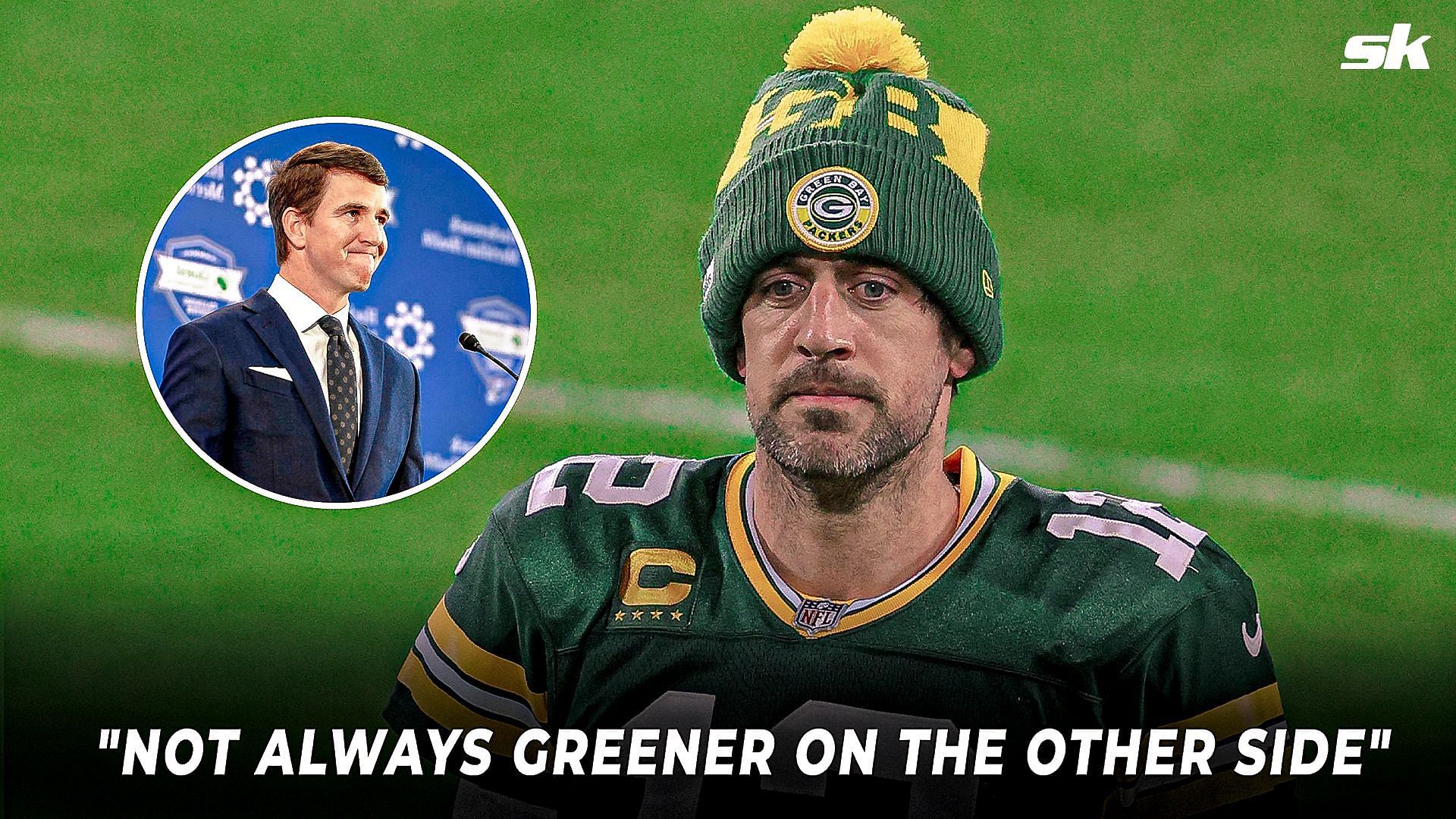 Enter caption Eli Manning&#039;s advice to Aaron Rodgers
