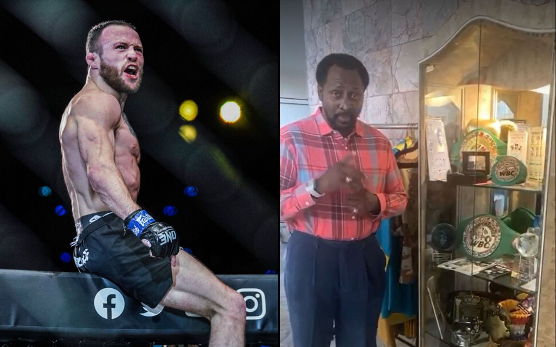 Jarred Brooks (Left) got a special shoutout from boxing legend Thomas Hearns (Right). | [Photos: ONE Championship/Jarred Brooks&#039; Instagram]