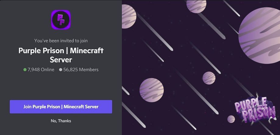 Purple Prison is a highly popular Minecraft server (Image via Discord)