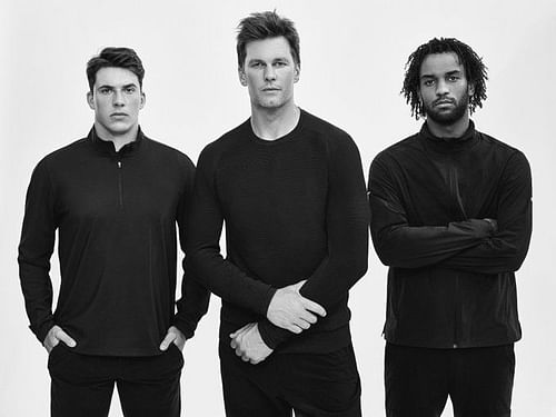 Tom Brady (C) and his new line of apparel titled "Brady" brand