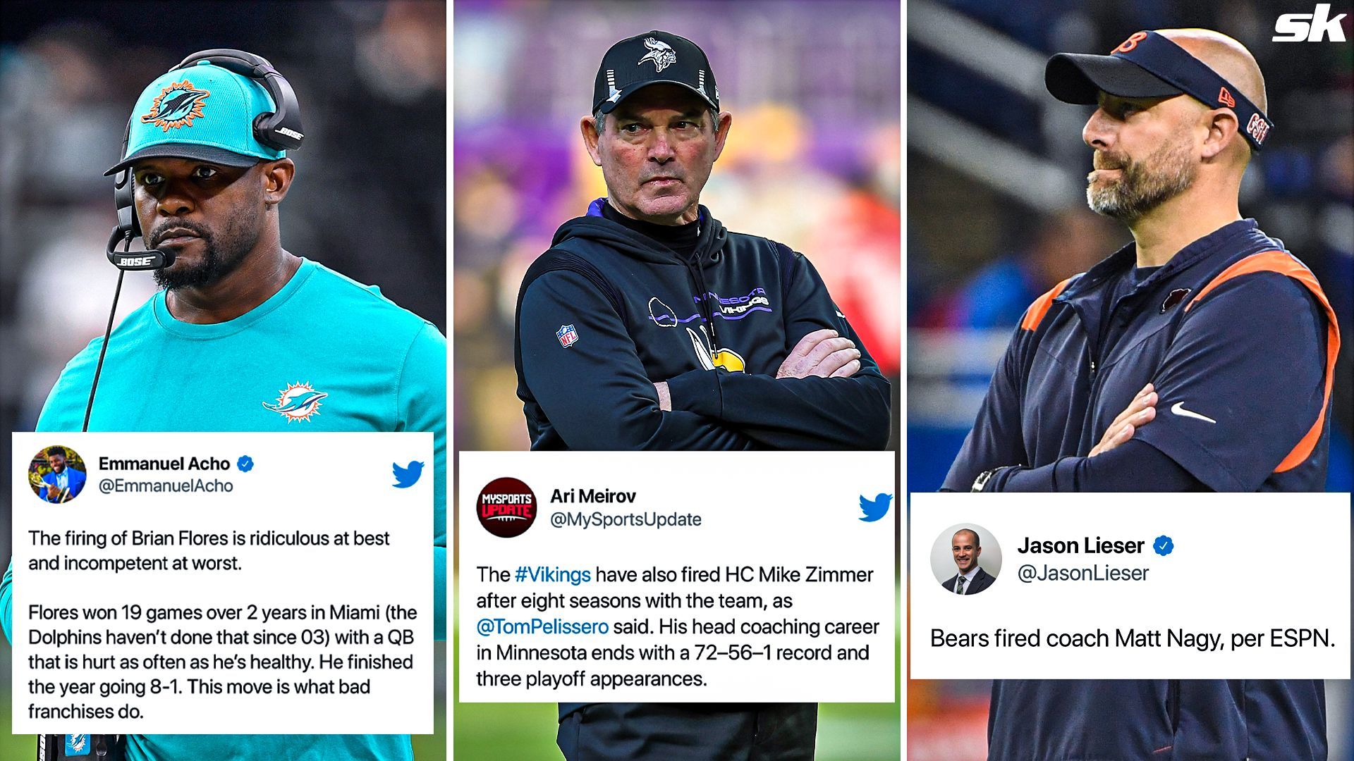 Miami Dolphins, Bears, Vikings fire head coaches