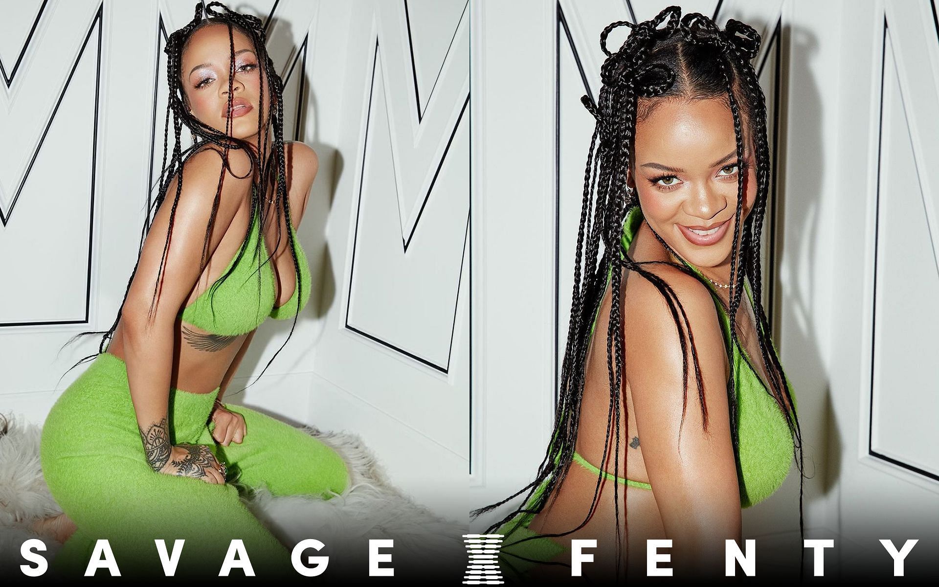 Rihanna posing in a Savage x Fenty design (Image via badgirlriri/ Instagram) nter caption