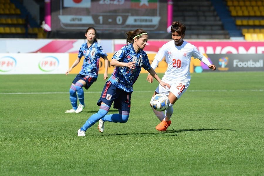 Myanmar lost to Japan with a 5-0 scoreline in their first game of the AFC Women&#039;s Asian Cup 2022. (Image: AFC)