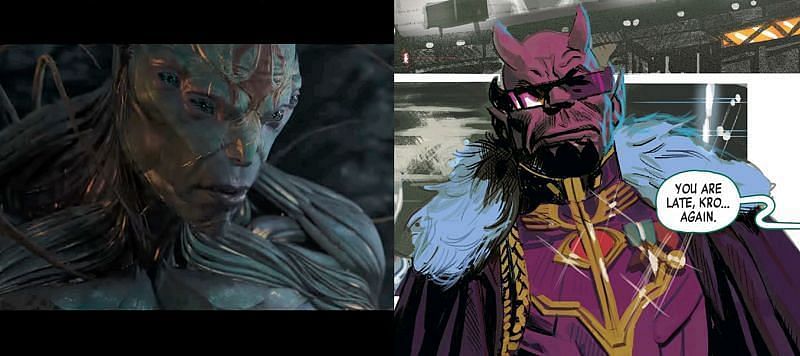 Kro in the movie and in the comics. (Image via Marvel Studios and Marvel Comics)