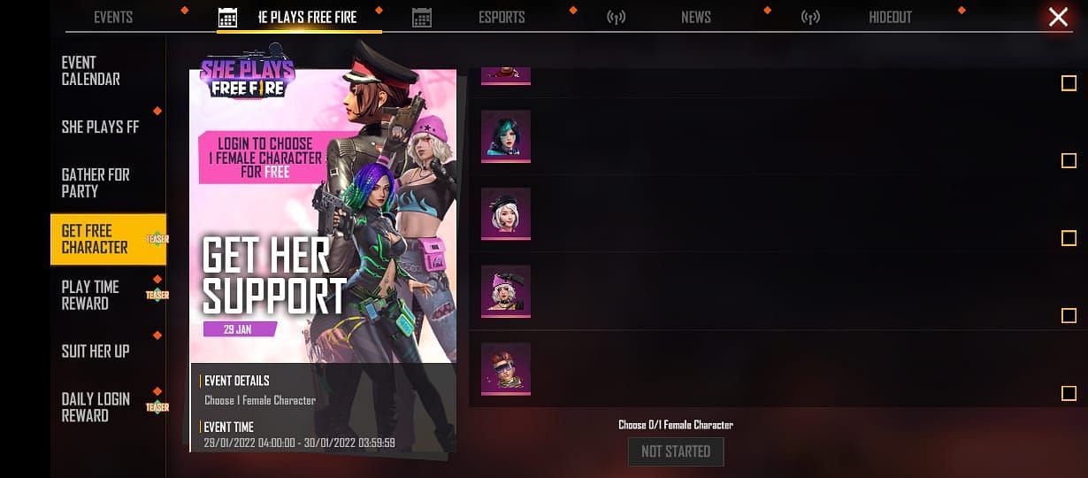 &quot;She Plays Free Fire&quot; tab (Image via Garena)