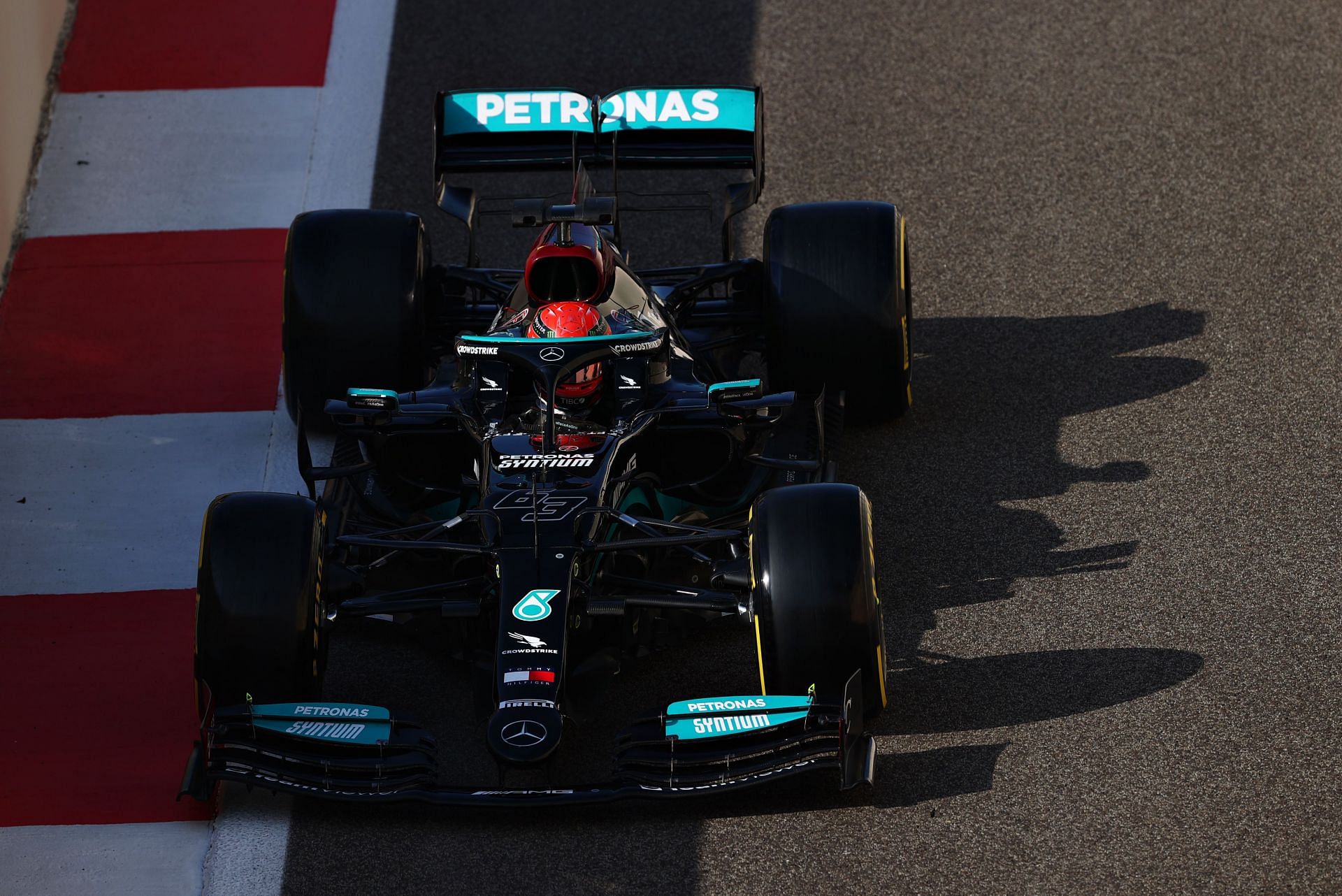 George Russell in the 2021 Mercedes car during the testing at Yas Marina