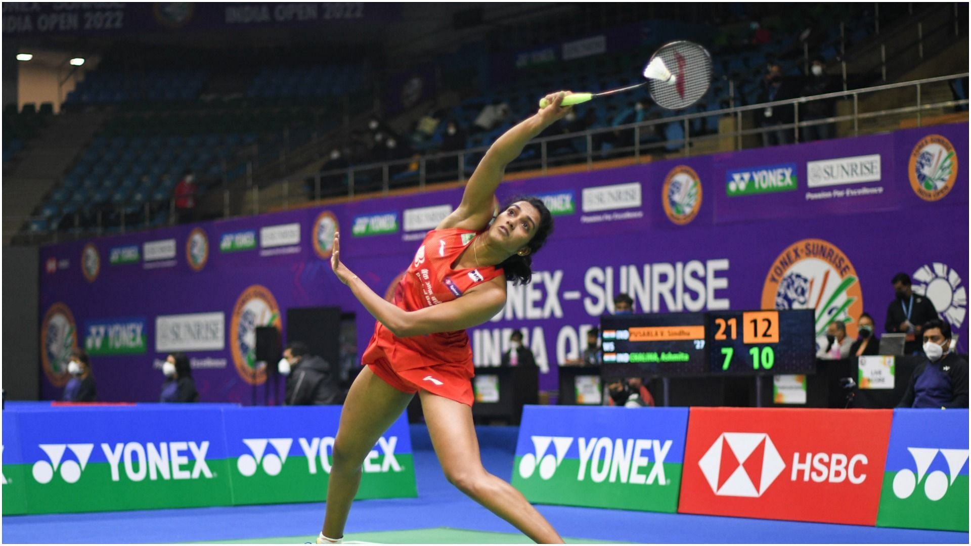 PV Sindhu in action during her quarterfinal match at the India Open (Pic credits: BAI)