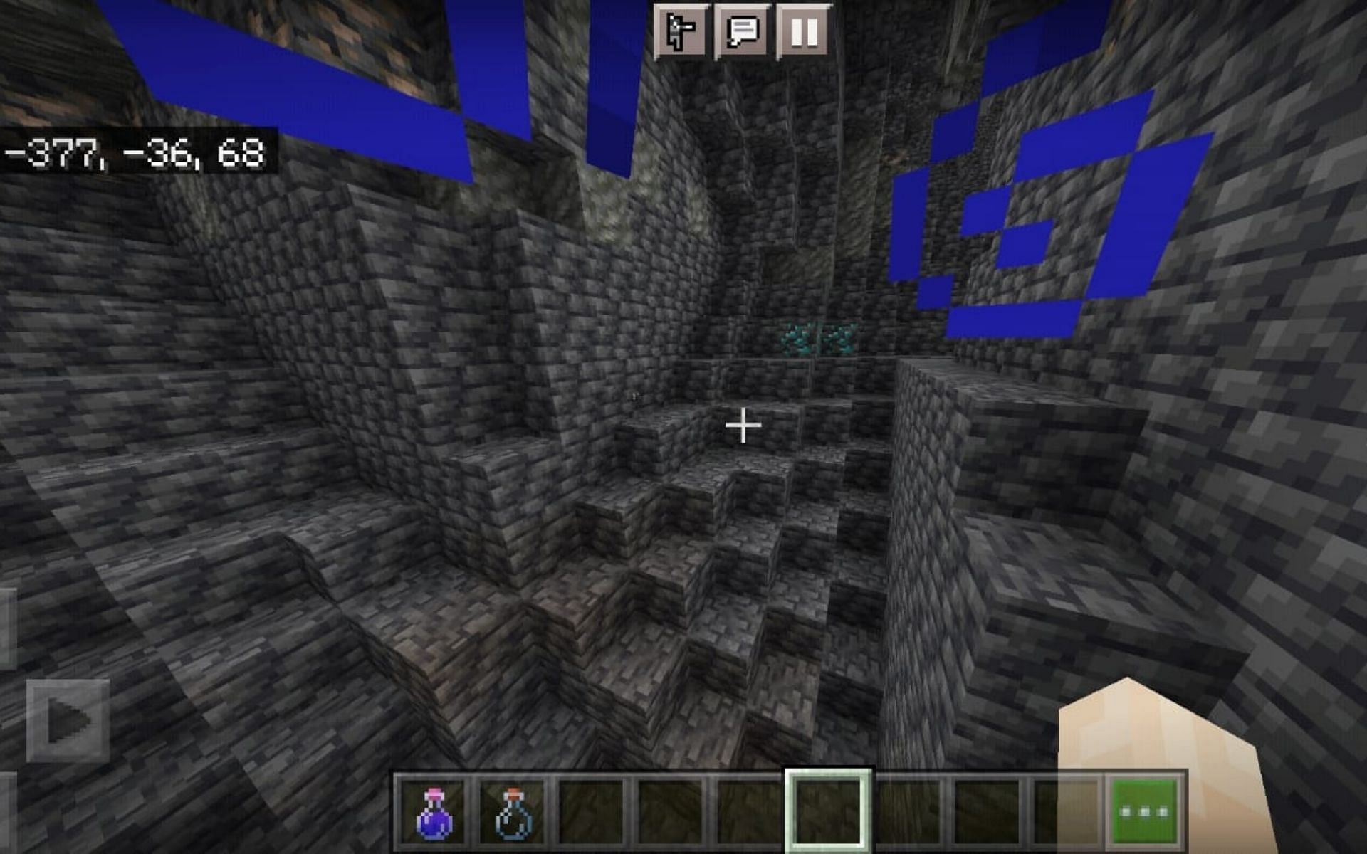 A massive cave system close to spawn (Image via Minecraft)