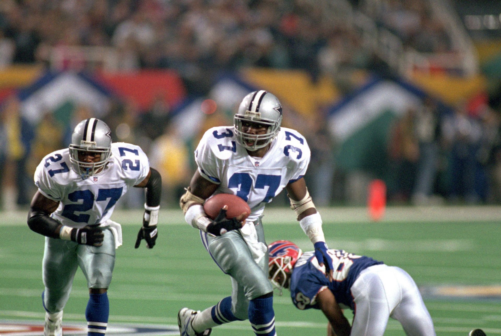 James Washington&#039;s (37) fateful fumble return for a touchdown gave the Cowboys the momentum they&#039;d need to win Super Bowl XXVIII (Photo: Getty)