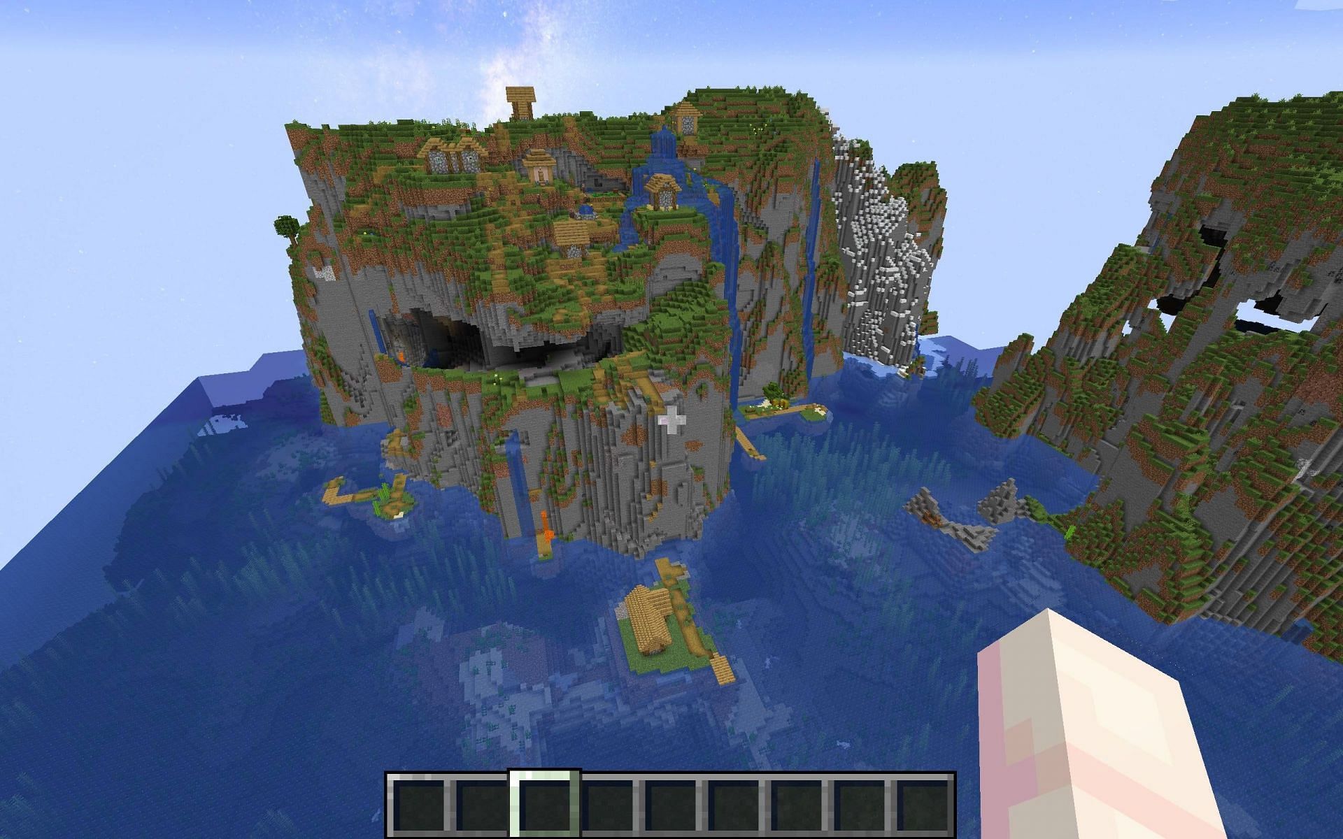 This seed has an amazing display of cliffs along with two villages (Image via  Mojang/Reddit/u/noobductive)