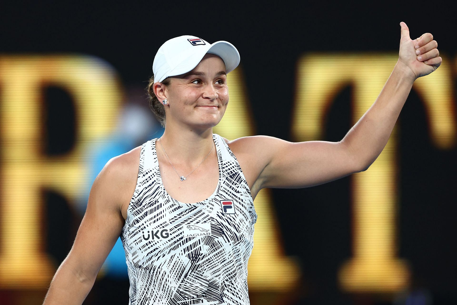 Ashleigh Barty acknowledges the crowd after her quarterfinal win at 2022 Australian Open.