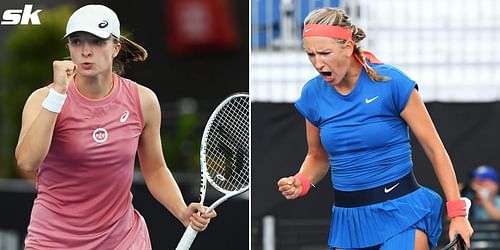 Iga Swiatek (L) & Victoria Azarenka in action at 2022 Adelaide International