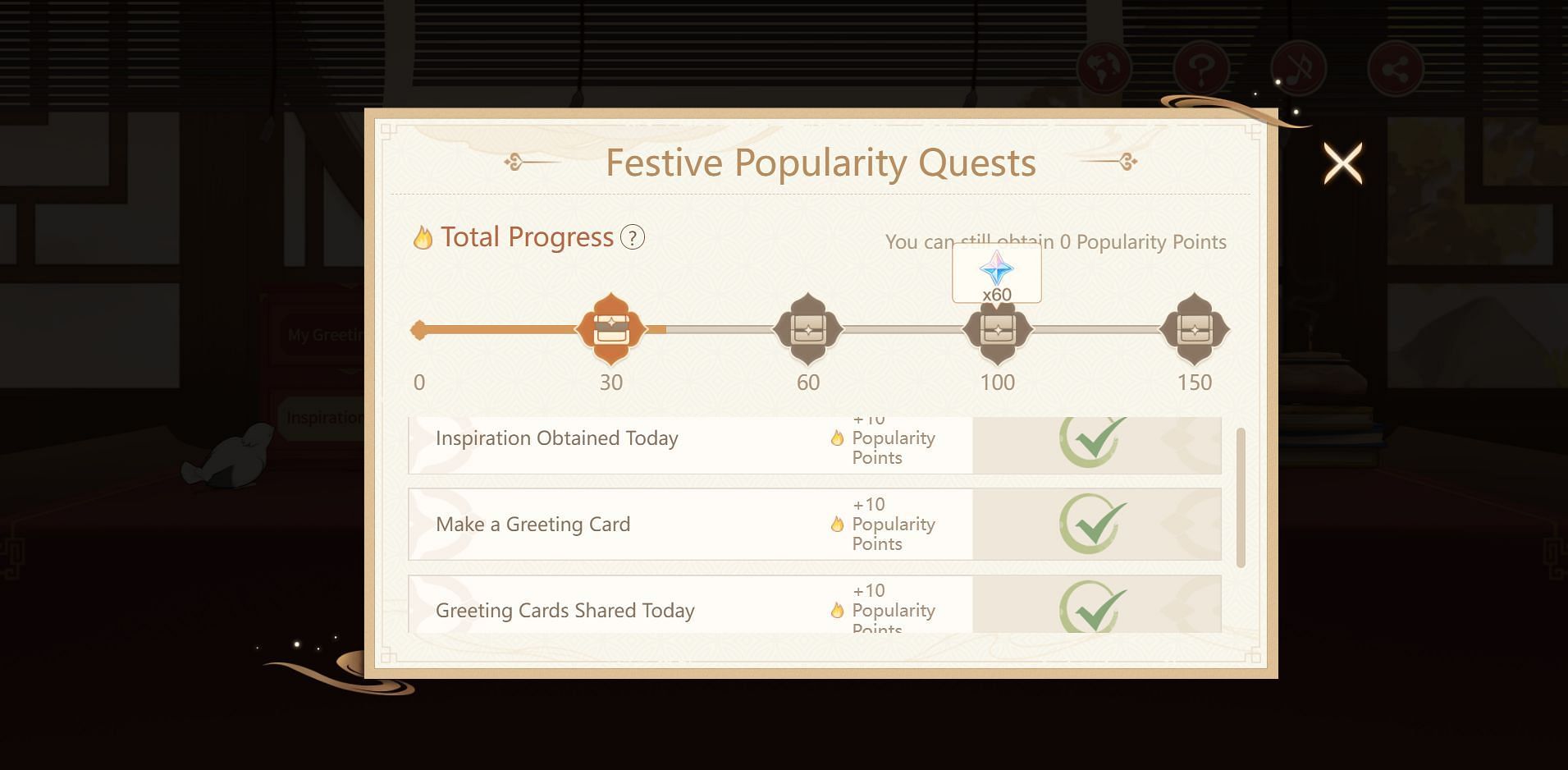 Complete tasks to get popularity points (Image via Genshin Impact)