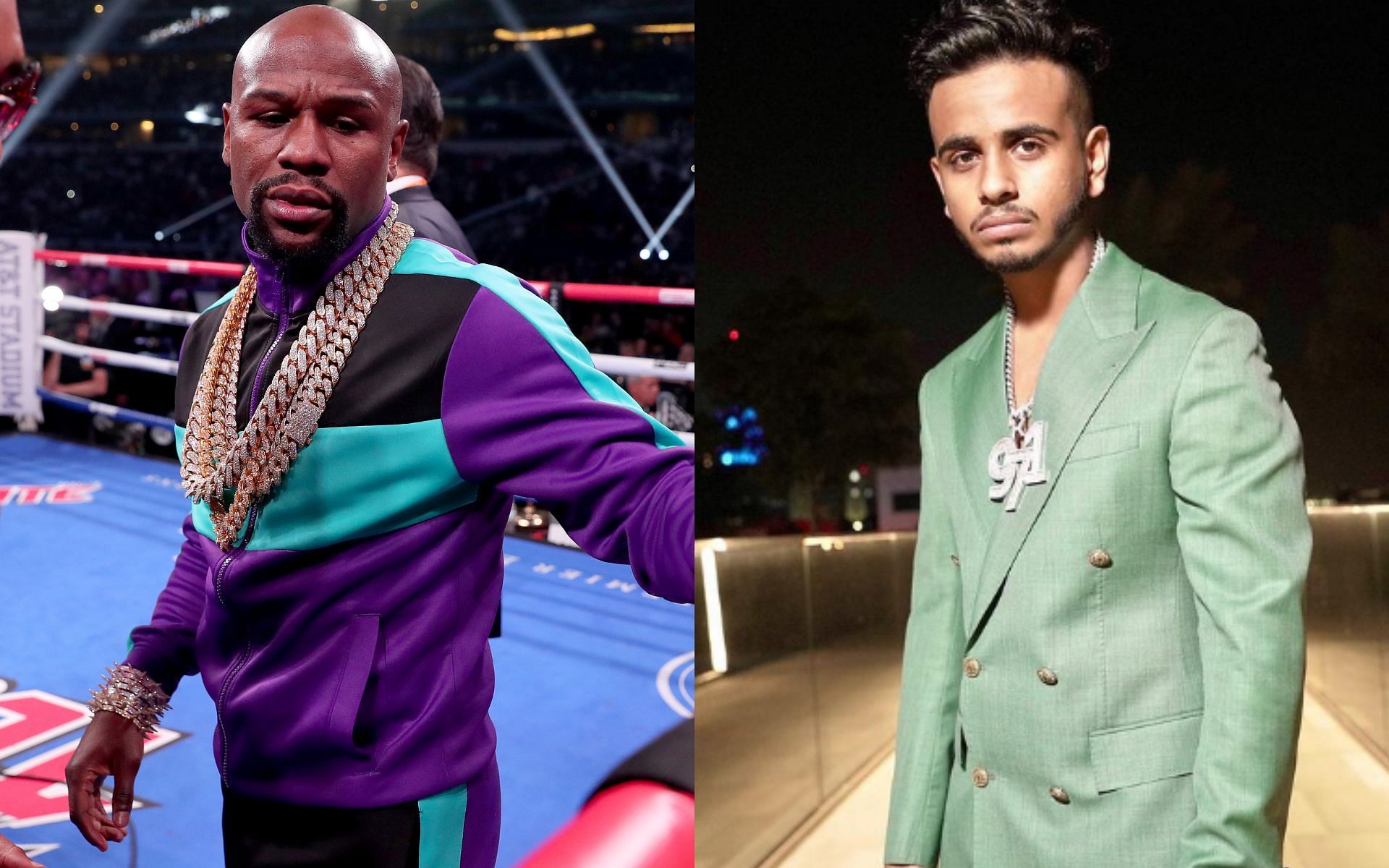 Floyd Mayweather (left) and &#039;Money Kicks&#039; (right; Image Credit: via @rsbelhasa on Instagram)