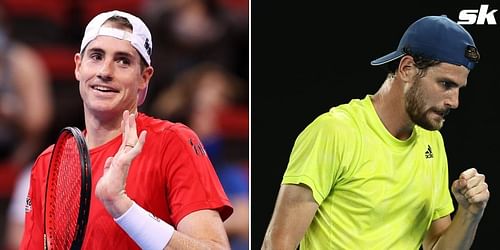 John Isner (L) will face Maxime Cressy in the first round of the 2022 Australian Open