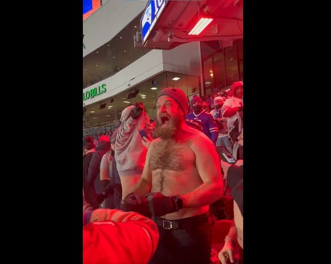 WATCH: Ryan Fitzpatrick turned up for freezing Bills vs Patriots playoff game SHIRTLESS!