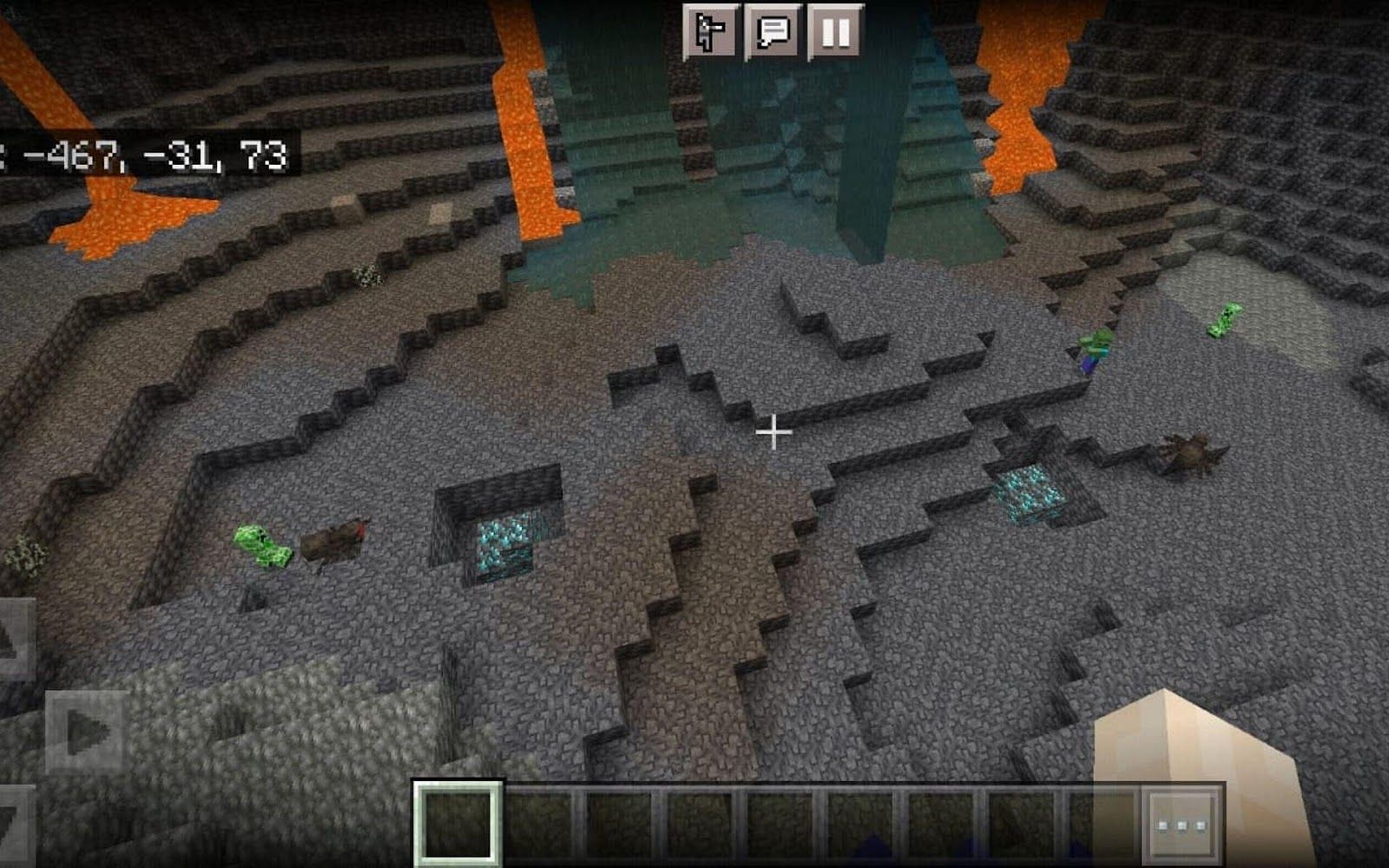 Easy access to exposed diamonds within the cave (Image via Minecraft)