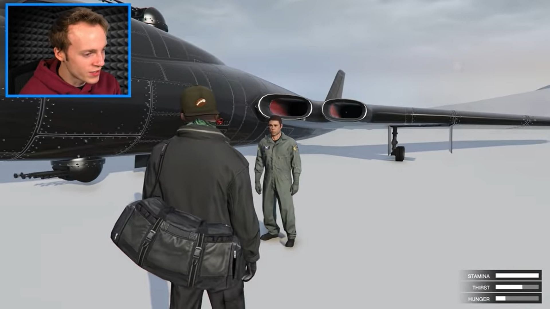 Franklin finds the pilot and plane in GTA 5 using mods (Image via Sportskeeda)