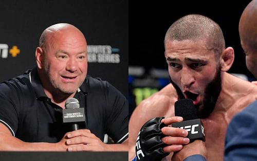 Dana White (left) and Khamzat Chimaev (right)