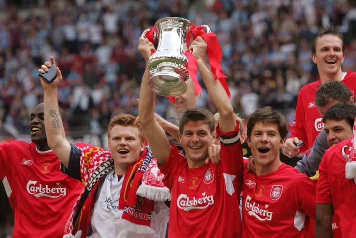 Captain Steven Gerrard and his Liverpool teammates celebrate their FA Cup triumph in 2006..
