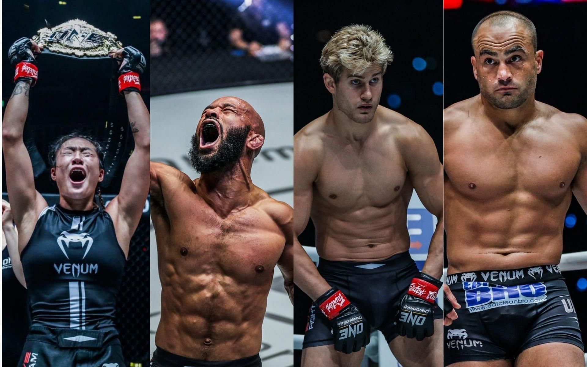 (From left to right) ONE Championship atomweight world champion Angela Lee, Demetrious Johnson, Sage Northcutt, and Eddie Alvarez are all confirmed to be part of ONE: X on March 26. (Images courtesy of ONE Championship)