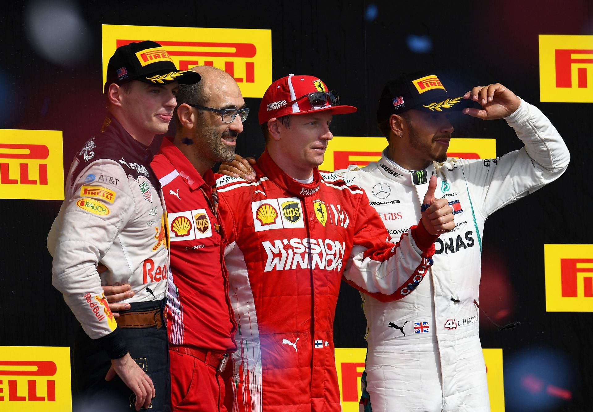 F1 Grand Prix of USA - Lewis Hamilton (right) has seen title defeat in the hands of both podium winners here: Max Verstappen (left) and Kimi Raikkonen (center)