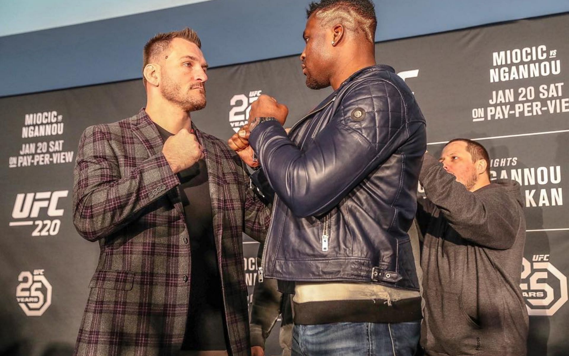 Stipe Miocic and Francis Ngannou squaring off [images from @stipemiocic]