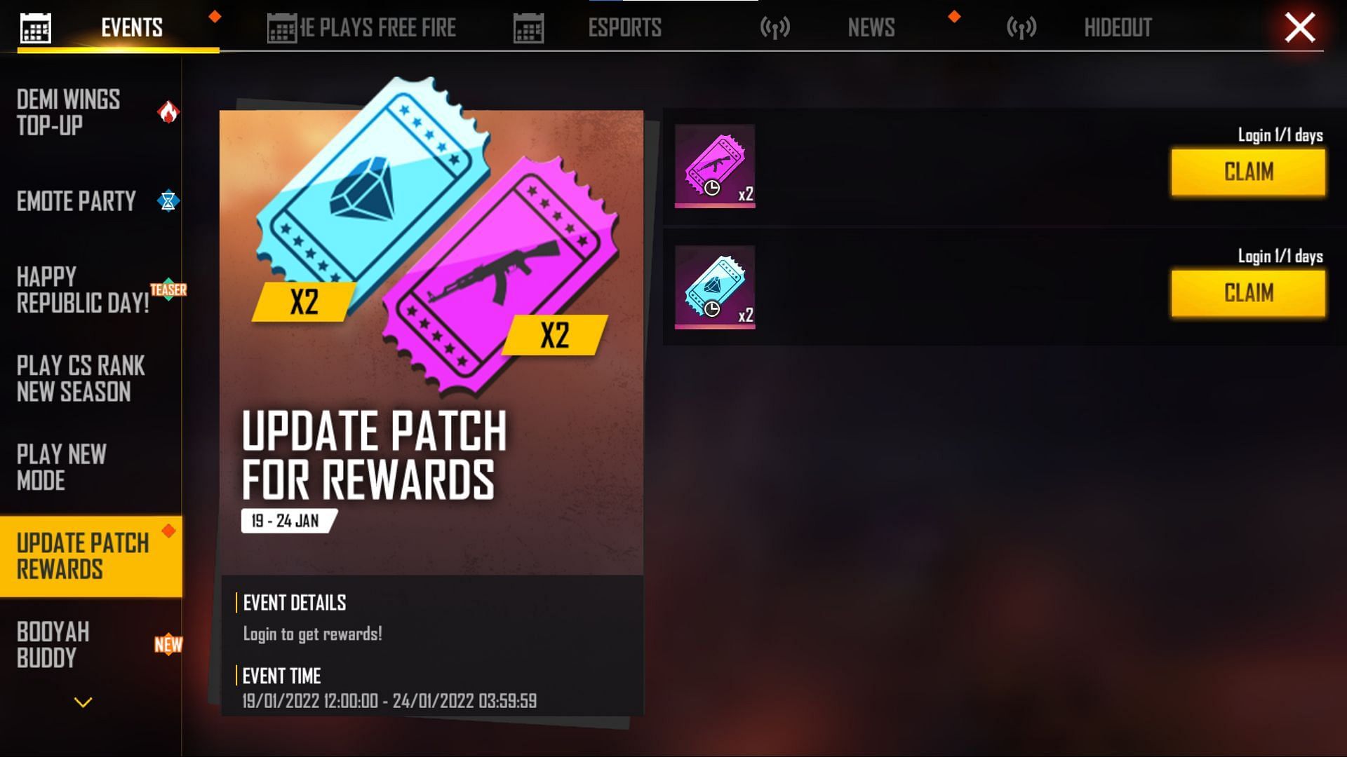 حدث Update Patch Rewards (الصورة من Garena)