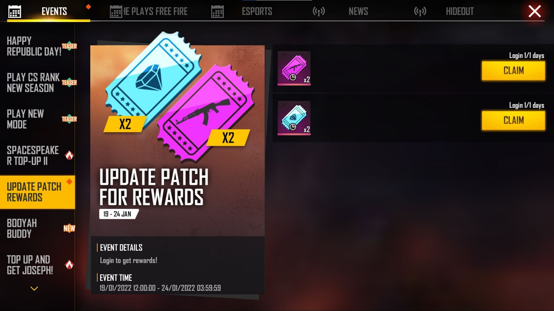 Update patch rewards features two vouchers (Image via Garena)
