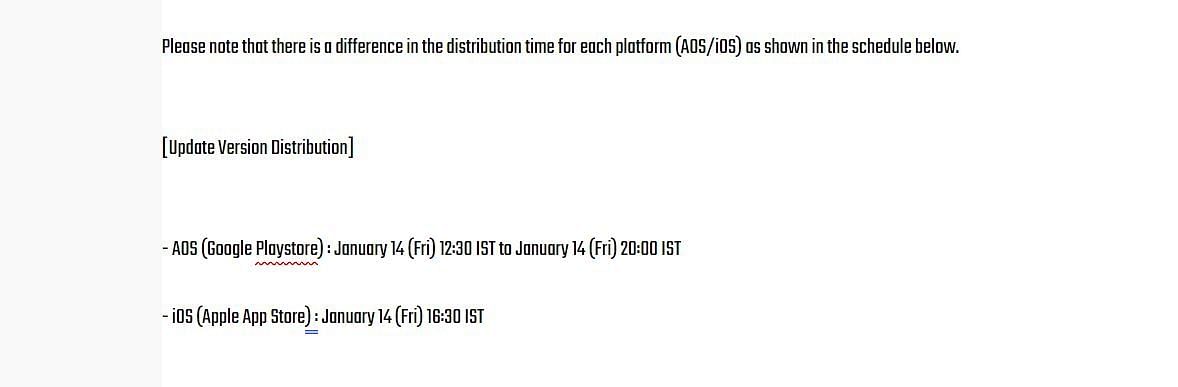 Release time of 1.8 update on Android and iOS platforms (Image via Battlegrounds Mobile India)