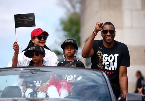 Masai Ujiri and his family during the Toronto Raptors' victory parade