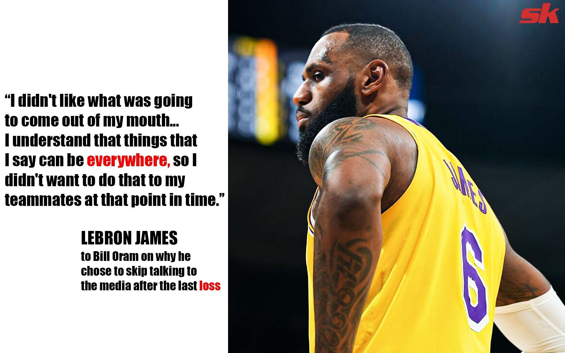 LeBron James&#039; comments on his absence from the post-game press conference after LA Lakers previous game.